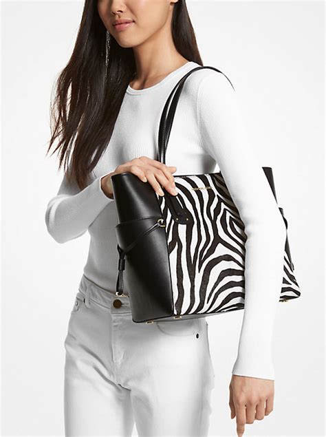 Voyager Small Zebra Printed Calf Hair Tote Bag 